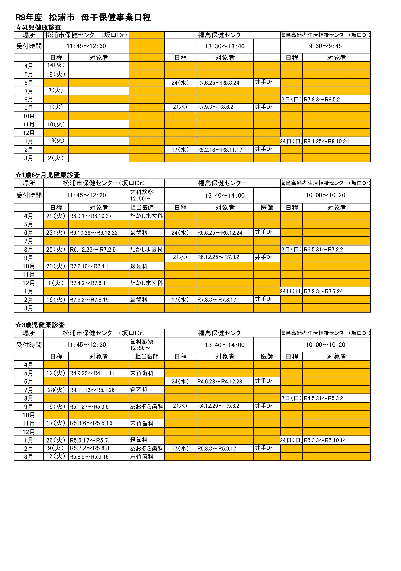 乳幼児健康診査 日程・会場のお知らせ