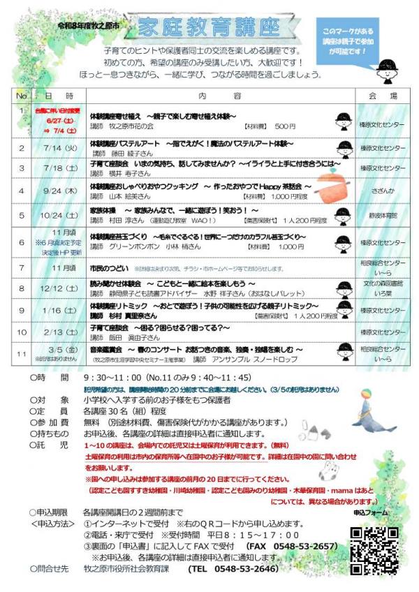【未就学児の保護者必見】令和8年度牧之原市家庭教育講座の参加者を募集します